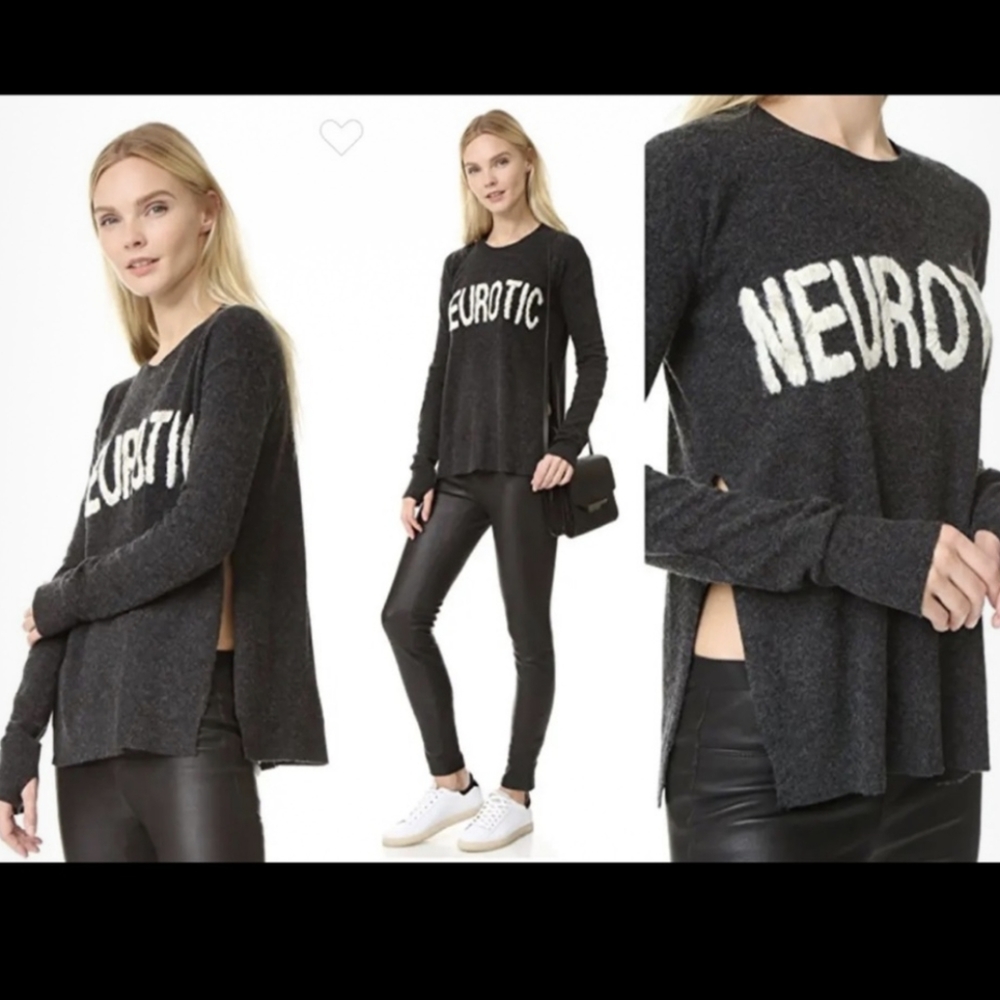 PAM & GELA Wool NEUROTIC Split Side Thumb Hole Sweater in Charcoal